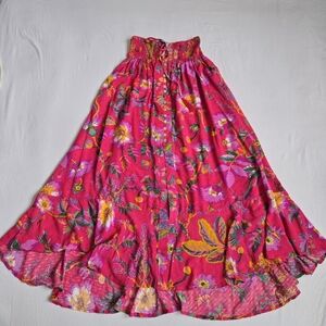 RACHEL Rachel Roy Maxi Skirt Pink Floral Flounce Button Front Flowy Twirly S